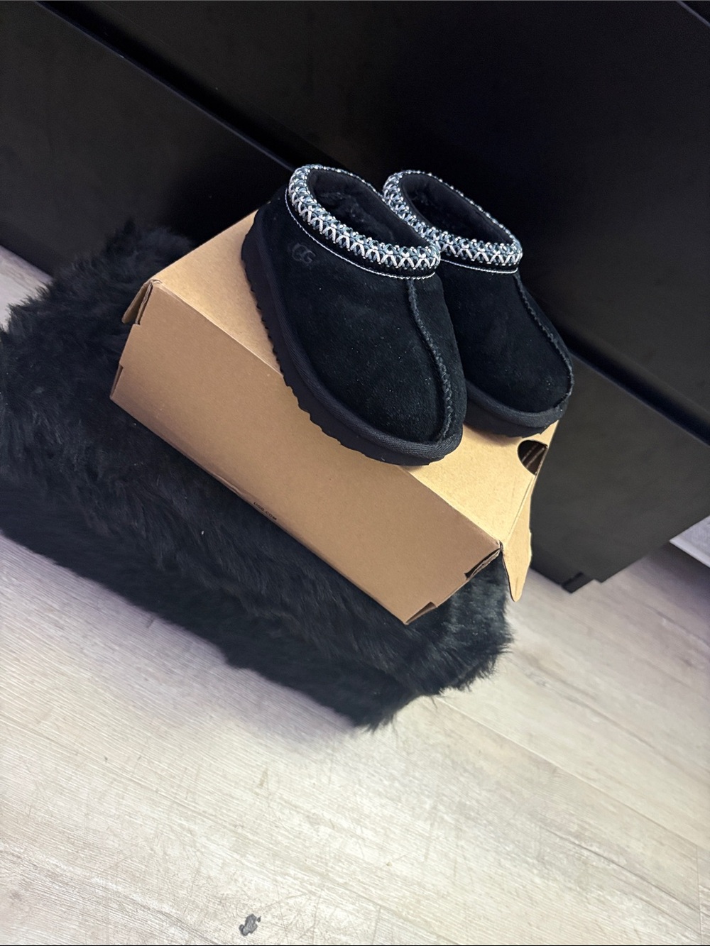 UGG Kids Black Slip-On Cuff Suede Slippers